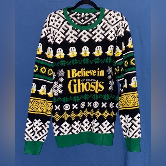 Christmas 🎄 UGLY Sweater "I Believe in Ghosts” 👻 CBS Original Series Size Large - Picture 2 of 5